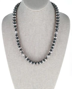 Handmade Sterling Silver Round & Barrel Bead Necklace By Presley Haley - Picture 1 of 4