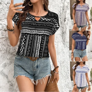 UK Women Summer Short Sleeve T-shirt V neck Blouse Tops Pullover Casual Tee Size - Picture 1 of 12