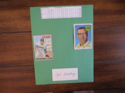 FRED GLADDING(D-'15)Signed 3 x 5 Index Card w/8 x 11 Display w/1969 & 1970 Topps - Image 1 of 4