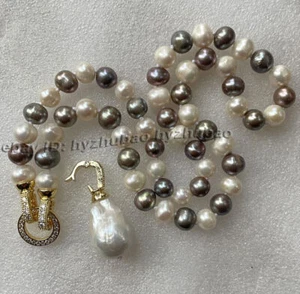 Collana con ciondolo perle barocche Keshi mare del sud bianco grigio naturale 7-8 mm 18" - Foto 1 di 9
