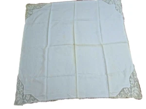 Vintage Linen Tablecloth Crochet Edge Cream 31674 - Picture 1 of 6
