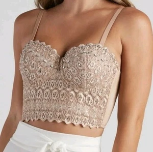 Windsor Korsett Top mit gewelltem Rand Strass Beige Top Gr. XS Neu  - Bild 1 von 8