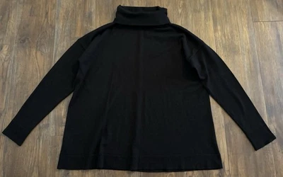 Suéter Eileen Fisher Lana Merino Cuello Alto Negro Silencioso Lujo Minimalista Grande Foto 1 de 4