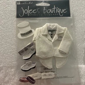 WEDDING Groom White Tuxedo Jacket Top Hat Tie Rings Jolee's Stickers Scrapbook - Picture 1 of 1