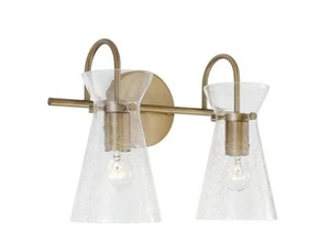 Capital Lighting 142421AD Mila Modern Half Crackle 14" Brass Vanity Light 2 Bulb - Picture 1 of 12