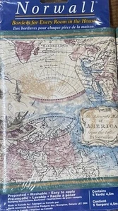NEW SEALED Norwall Old World Map Prepasted Wallpaper Border 7" Width 5 Yards - Picture 1 of 2