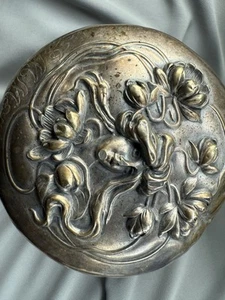 Kerr Antique Art Nouveau Lady Repousse Sterling Silver & Cut Crystal Vanity Jar - Picture 1 of 10