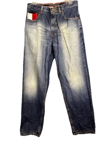 Vtg Tommy HIlifiger Mens 30/32 Blue Jeans Denim Flag Y2K Distressed Loose Fit - Picture 1 of 13