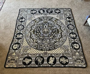 Woven Mexican Blanket/ Tapestry Aztec Calendar 71” X 82” Earth Tones Reversible - Picture 1 of 6