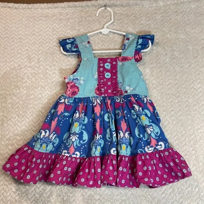 Vestido Eleanor Rosa Azul Floral Volantes Lunares Mezcla Algodón Niñas Talla 4-5 Foto 1 de 4