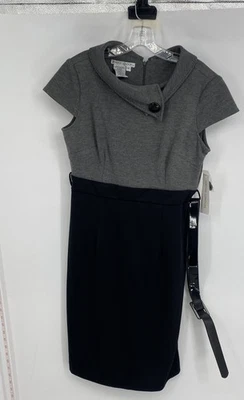 Vestido vaina Maggy London para mujer gris negro jaspeado manga gorra cinturón talla 14 Foto 1 de 4