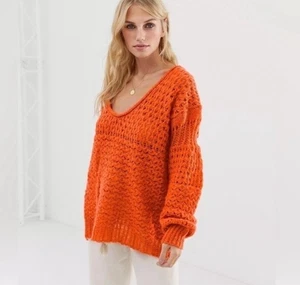 Free People Crashing Waves Orange Langarm Pullover L - Bild 1 von 7