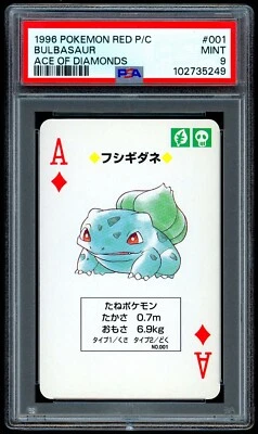 Pokemon BULBASAUR Japanese RED Deck Ace of Diamonds POKER Playing Card 1 - PSA 9 - Image 1 of 2