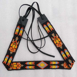 CAPPELLO COWBOY TARTARUGA PERLINE SEMI NERI STILE NATIVO FATTO A MANO H53/1 - Foto 1 di 7