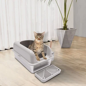 20L Stainless Steel Cat Litter Box, Large Litter Box w/ Guardrial Scoop - Picture 1 of 23