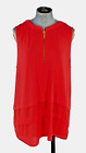 Michael Kors Top Sleeveless Coral red Zip Front  Hi Low Hem Layered size L