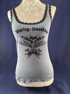 Harley Davidson Tank Top L Womens Black Skull Eagle Tokyo Japan Lace NWT - Picture 1 of 17