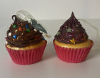 2 Cupcakes Schokolade rosa Glitzer Ornament Geburtstag Vanille Dessert Weihnachten 3"