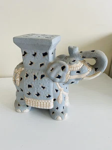 Blue Mosaic Elephant Plant Stand Trunk Up Decor Chinoiserie 12 in x 12 in - Picture 1 of 16