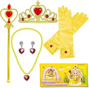 Princess Dress Up Accessories For Belle Gloves Tiara Crown Wand Necklaces Kids - Picture 1 of 6