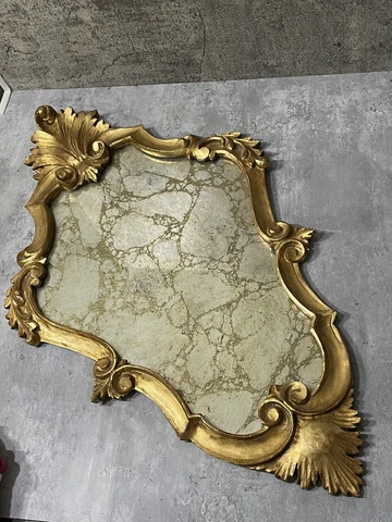 Antique Ornate Hand Carved Wood Gold Wall Mirror Made in Italy 25.5”x15” Cover