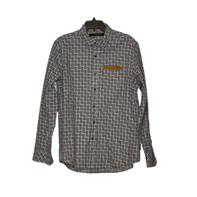 Sean John Mens Shirt Size Large Gray White Check Button Front Cotton Blend - Image 1 of 4