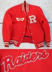 1950's letterman jacket Rockbridge Ohio "Raiders" wool red patches "R" - Picture 1 of 13