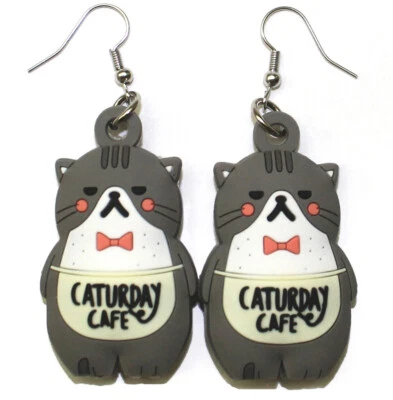 2" Gray Rubber Fat Cat Earrings- 3D Kitten Toy Figure Fashion Jewelry & Charm - Image 1 of 4
