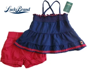 NWT LUCKY BRAND Girls Pink & Blue 2 Piece Shorts Set(Size 2T, 4T) NEW - Picture 1 of 6