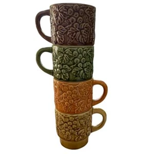Vintage Japan coffee mugs set of 4 Retro mugs floral 1970s - Picture 1 of 5
