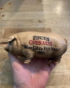Finck’s Piggy Bank Cast Iron Overalls Metal 3+LB Patina Hog Swine Pig Bovine WOW - Picture 1 of 12