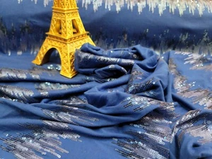 Royal Blue Sequin Embroidered On Stretch Jersey Knit Fabric By The Yard Fashion  - Picture 1 of 10