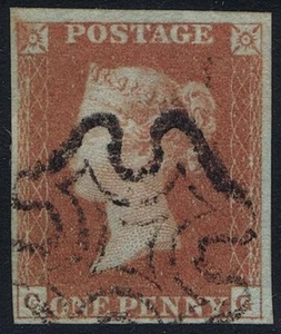 1841 1d rot schwarz Teller 9 CG 4m feines Malteserkreuz Kat. 180,00 £ - Bild 1 von 1