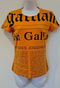 JOHN GALLIANO Orange Gazette print cotton T-Shirt Top Size S UK 10-12 New - Picture 1 of 18