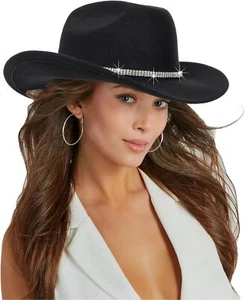 INOGIH Classic Black Western Felt Roll-Up-Brim Medium, Black-style2  - Picture 1 of 7