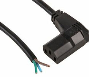 1M Metre Right Angled Kettle Lead Cable / Power Cord IEC C13 3 Pin Bare Ended