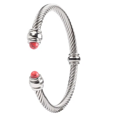 PRECIOSO Brazalete Brazalete Clásico Plata Rojo Turquesa Piedra Extremo Punta Cable Giratorio Foto 1 de 4