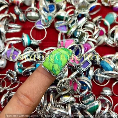 Turquesa y mezcla de piedras preciosas enchapado en plata de ley 925 lote al por mayor anillo para mamá Foto 1 de 3