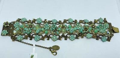 PULSEIRA VERDE turquesa Israel 777 Michal Negrin cristais românticos flores - Imagem 1 de 4