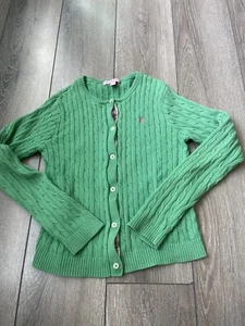 Lilly Pulitzer Girl's Cable Knit Green Cardigan Ribbon Detail Sz 12 Ships Free - Picture 1 of 5