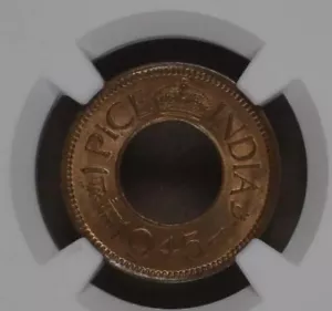 1945 (B) PICE KG VI FLACHE KRONE DIAMANT Britisch-Indien - NGC bewertet MS 64 RB - Bild 1 von 4