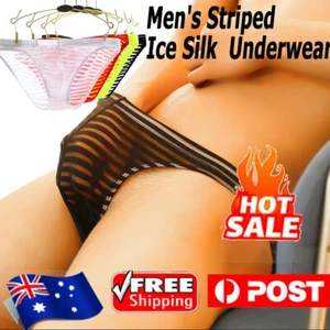 Men See-through Ice Silk underwear Briefs Striped Panties Thin Thongs * - Picture 1 of 31