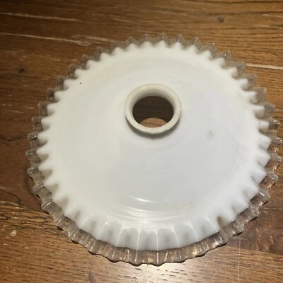 Ancien Abat Jour Plafonnier Opaline Lampe Vintage Blanc Monte Et Baisse - Photo 1/4