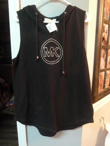 Felpa con cappuccio pullover senza maniche taglia L da donna MICHAEL KORS nuova con etichette $79 50