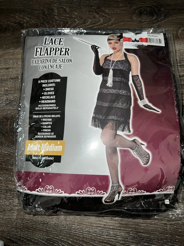 Flapper de renda ~ Fantasia feminina adulta de Halloween 5 peças era 1920 ~ M - Imagem 1 de 4