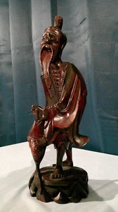 Antique Chinese Fisherman Hand Carved Wooden Statue - Picture 1 of 7