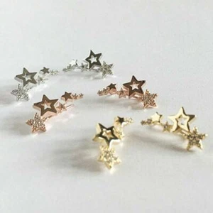 Women Jewellery Silver Gold Rose Gold Stud Earrings Cute Cubic Zirconia Stars UK - Picture 1 of 7