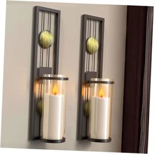 Set of 2 Wall Sconce with Candle Holders, Metal Antique Bronze Style Wall - Picture 1 of 7