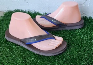 VTG Nike Celso Flip Flops Womens Size 8 Brown Blue Thong Sandals - Picture 1 of 4