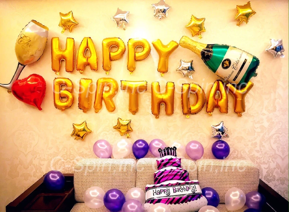 Globo de látex púrpura feliz cumpleaños letra número decoración fiesta salvaje un bebé Foto 1 de 1